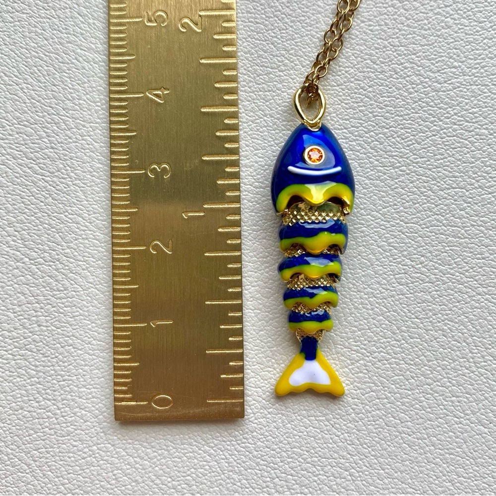 Gold and Blue Fish Pendant Necklace - Picture 2 of 2